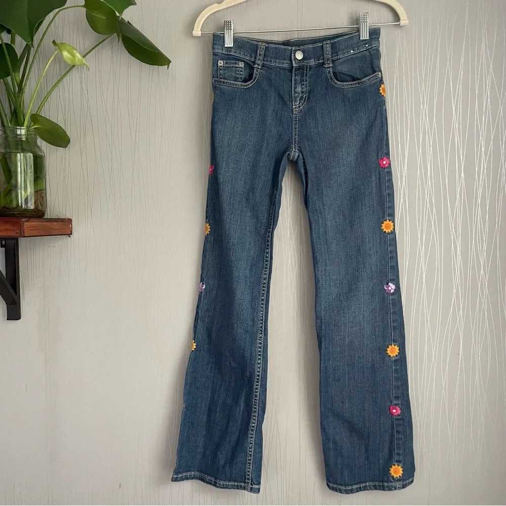 Gymboree Flower Jeans Girls Size 12 Embroidered Floral Bootcut Denim Pants